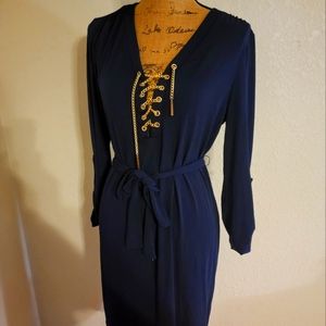 Spense size 10 Navy Blue Mid length dress with Gold Chain detail Day Meets Night